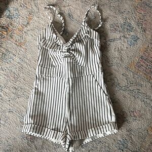 Blush Black and White Striped romper